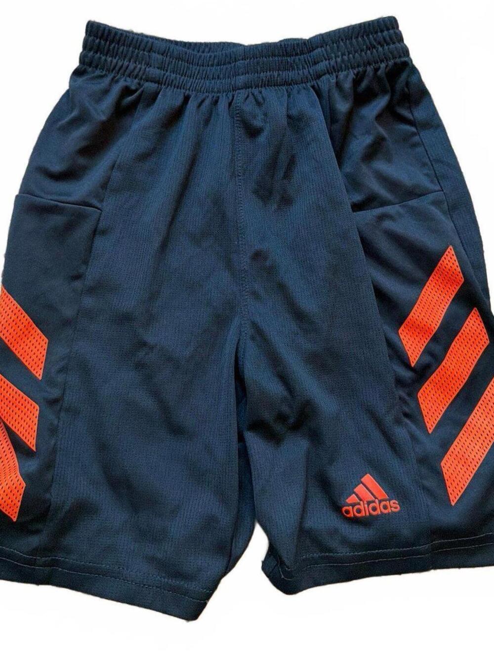 Adidas Kids Boys Athletic Shorts with Orange Accents - Size 7